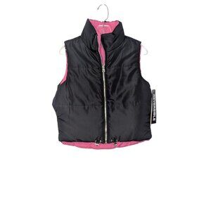 NWT Cali 1850 Cropped Black/Pink Reversible Puffer Vest - SZ - XS